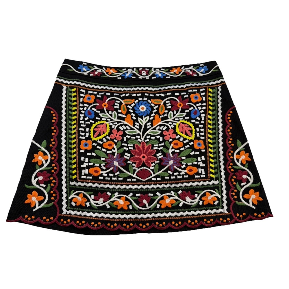 NWT Lulus Don't Stop the Party Black Embroidered Boho Mini Skirt Colorful Sz XL